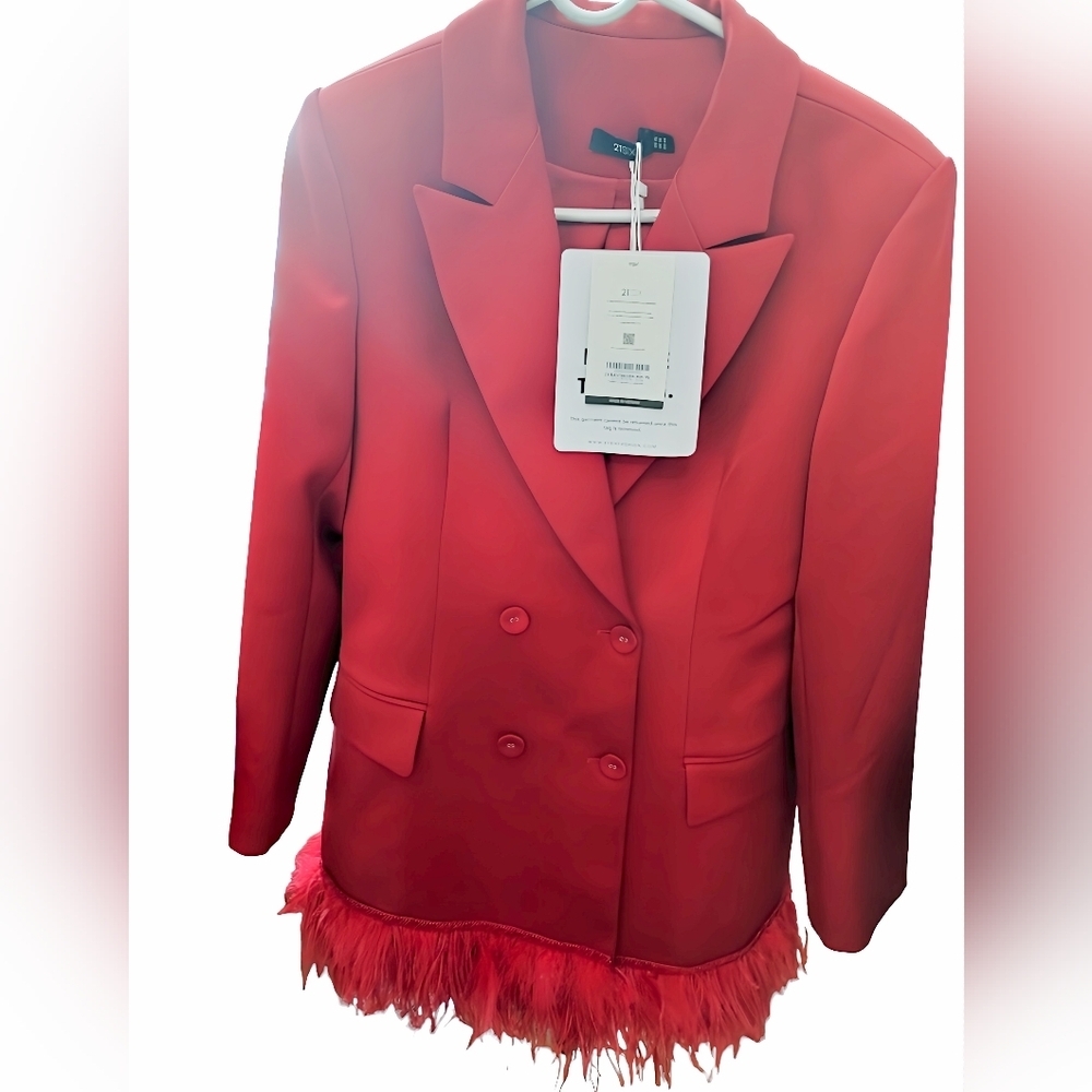 NWT 21SIX Red Rosa Taffeta Feather Blazer Dress Size XL - Picture 6 of 10
